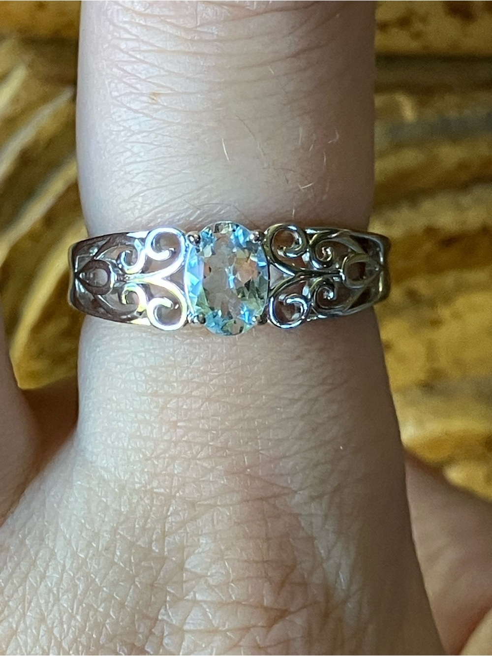 Genuine Aquamarine Sterling Silver Ring Size 8